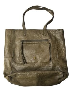 Day & Mood Olive Soft Leather Bag Button Flap & Zipper On Front tote
